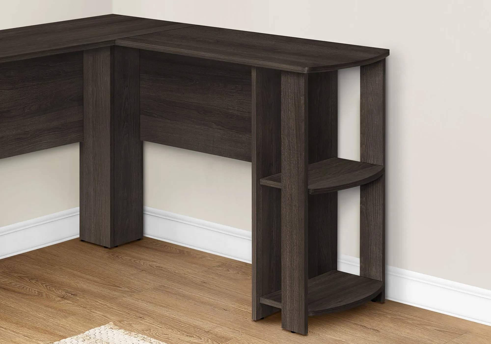 Computer Desk - Brown Oak L-Shaped Corner / 2 Shelves