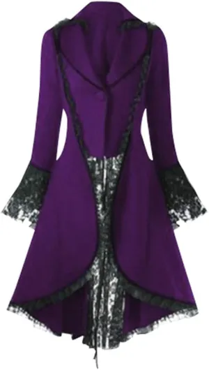 cooki Medieval Dress for Women Plus Size Blazer Jackets Gothic Dress Coat High Low Lace Bandage Long Trench Coats Outwears