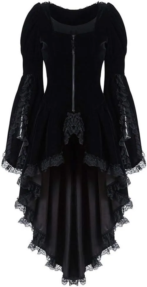 cooki Medieval Dress for Women Plus Size Blazer Jackets Gothic Dress Coat High Low Lace Bandage Long Trench Coats Outwears