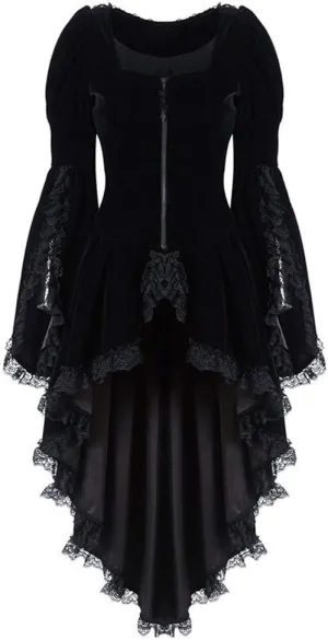 cooki Medieval Dress for Women Plus Size Blazer Jackets Gothic Dress Coat High Low Lace Bandage Long Trench Coats Outwears