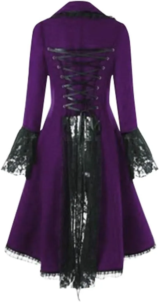 cooki Medieval Dress for Women Plus Size Blazer Jackets Gothic Dress Coat High Low Lace Bandage Long Trench Coats Outwears