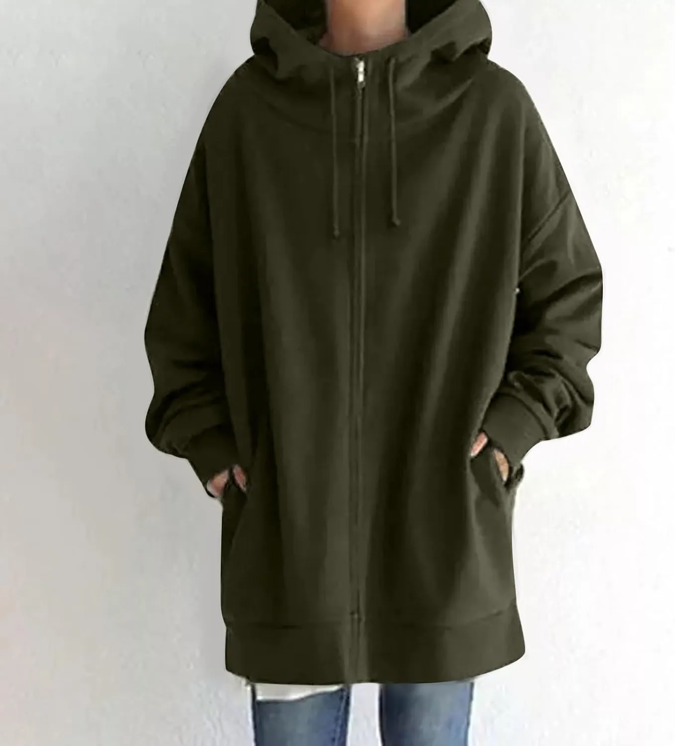 COTECRAM Women's Zip Up Hoodies Oversized Long Sleeve Fall Hooded Sweatshirts Casual Long Fleece Jacket Coats with Pockets