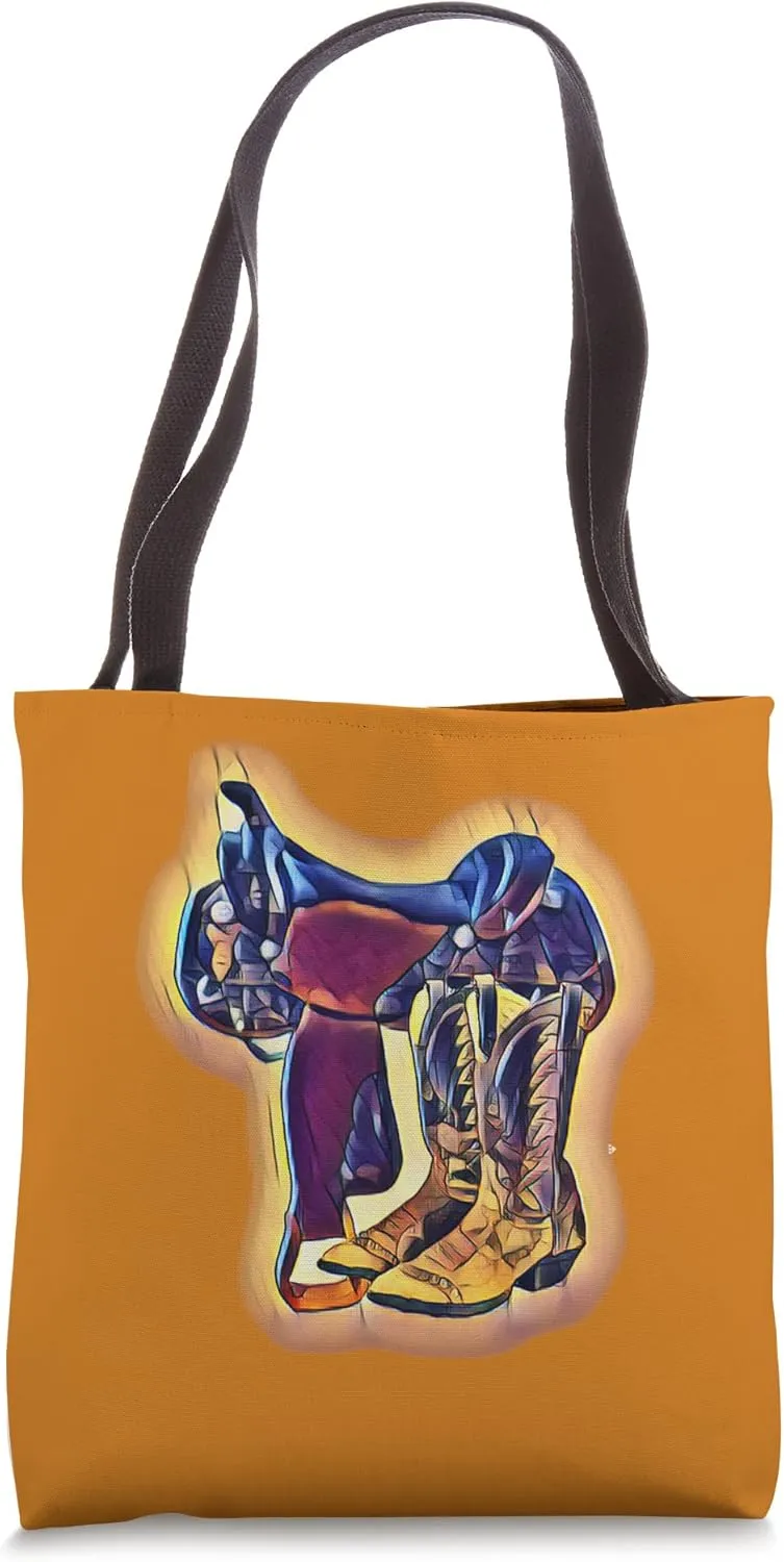 Cowboy Boots and Saddle Riding Gear Tote Bag