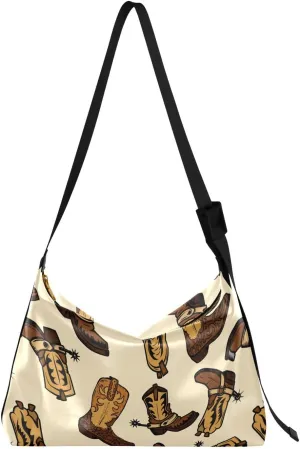 Cowboy Boots Pattern Hobo Crossbody Bags for Women Leather Large Shoulder Bag Cross Body American Wild West Trendy Womens Tote Bags Handbag for Travel Shopping