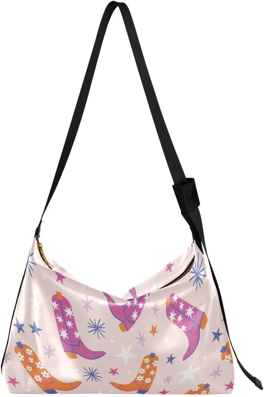 Cowboy Boots Pattern Hobo Crossbody Bags for Women Leather Large Shoulder Bag Cross Body Trendy Womens Tote Bags Handbag for Travel Shopping