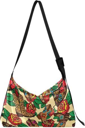 Cowboy Boots Roses Hobo Crossbody Bags for Women Leather Large Shoulder Bag Cross Body American Wild West Trendy Womens Tote Bags Handbag for Travel Shopping