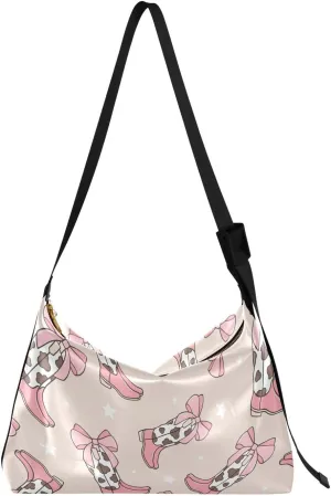 Cowgirl Boots Retro Hobo Crossbody Bags for Women Leather Large Shoulder Bag Cross Body Hand Draw Trendy Womens Tote Bags Handbag for Travel Shopping