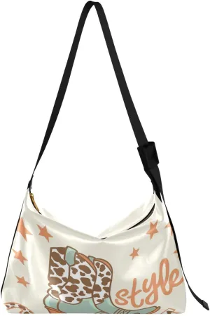 Cowgirl Boots Style Hobo Crossbody Bags for Women Leather Large Shoulder Bag Cross Body Trendy Womens Tote Bags Handbag for Travel Shopping