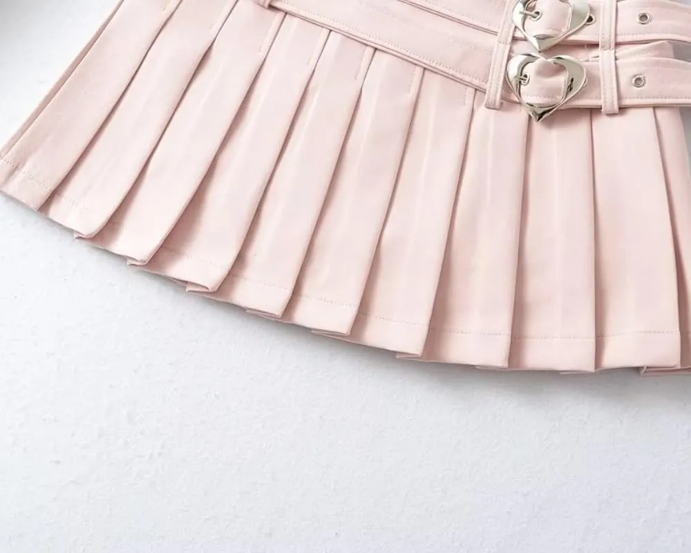 Cute Core Skirt Preppy Skirt with Belt Mini Skirt for Women Y2k Skirt Cutecore Cloth Pleated Mini Skirts