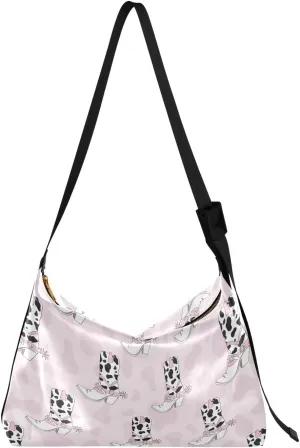 Cute Cowgirl Hobo Crossbody Bags for Women Leather Large Shoulder Bag Cross Body Pink Cow Girl Boots Trendy Womens Tote Bags Handbag for Travel Shopping