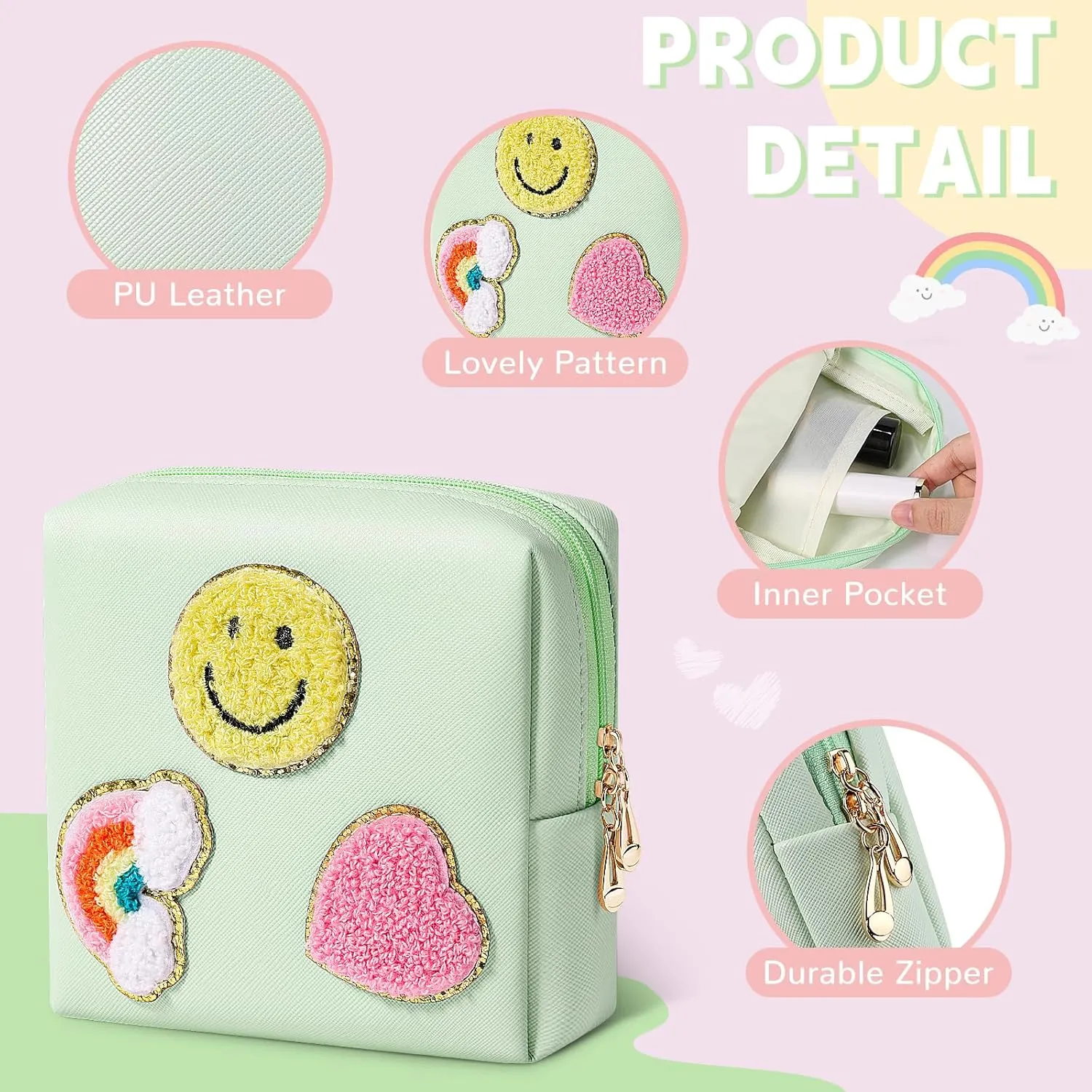 Cute Small Makeup Bag Soft PU Leather Cosmetic Bag for Women Travel Make Up Pouch for Purse Mini Cosmetic Pouch Organizer with Zipper - Mint