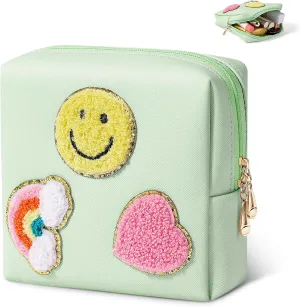 Cute Small Makeup Bag Soft PU Leather Cosmetic Bag for Women Travel Make Up Pouch for Purse Mini Cosmetic Pouch Organizer with Zipper - Mint