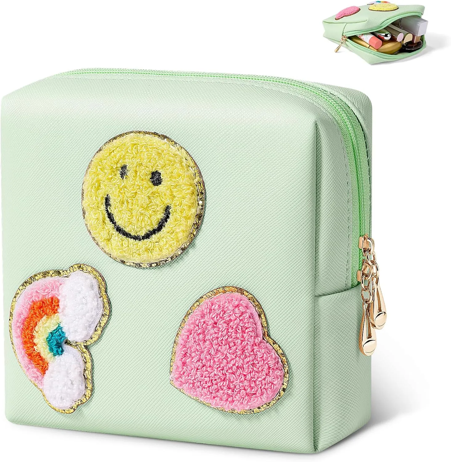 Cute Small Makeup Bag Soft PU Leather Cosmetic Bag for Women Travel Make Up Pouch for Purse Mini Cosmetic Pouch Organizer with Zipper - Mint