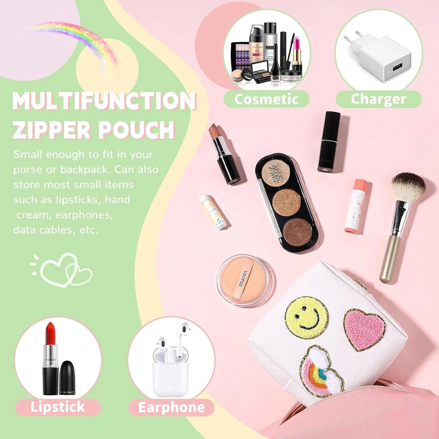 Cute Small Makeup Bag Soft PU Leather Cosmetic Bag for Women Travel Make Up Pouch for Purse Mini Cosmetic Pouch Organizer with Zipper - Mint