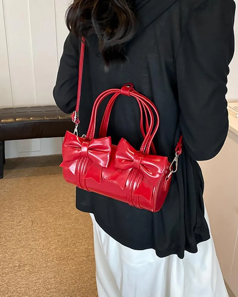 Cute Vegan Leather Shoulder Bag for Women Small Y2k Bowknot Handbags Crossbody Purse Top Handle Satchels 2025