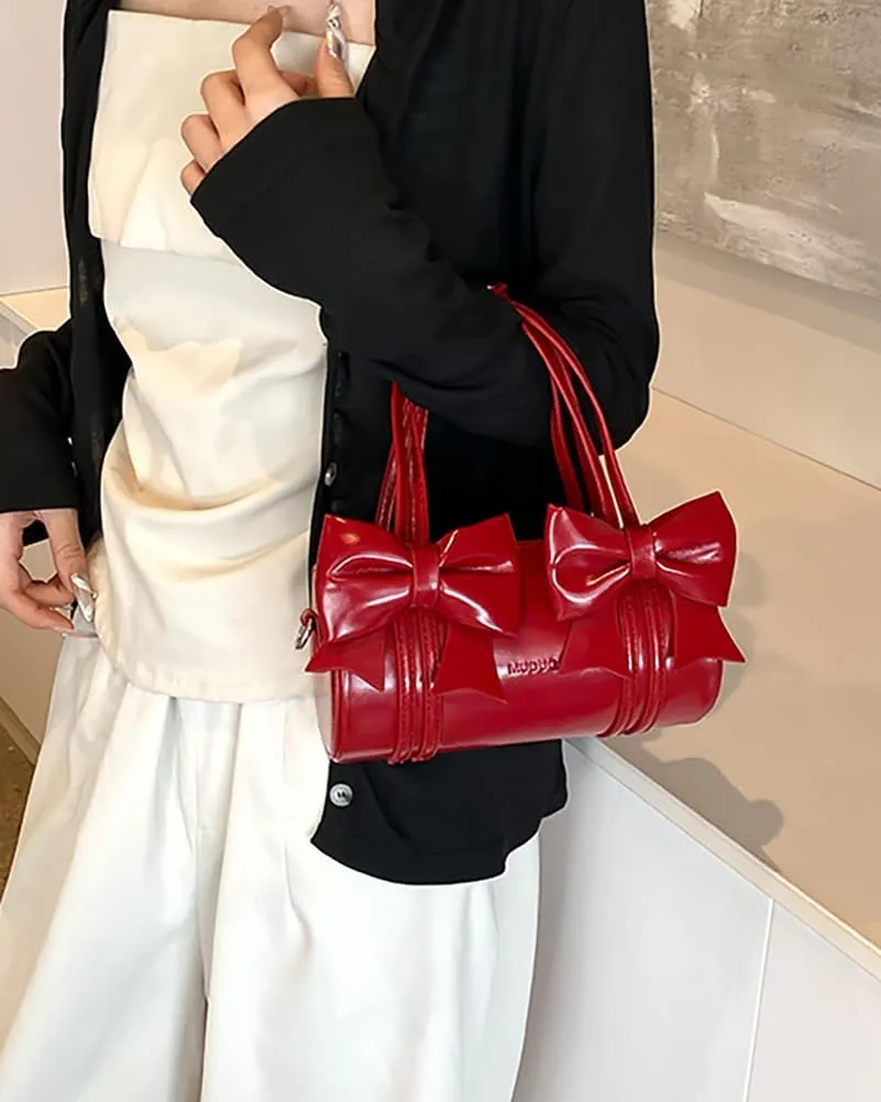Cute Vegan Leather Shoulder Bag for Women Small Y2k Bowknot Handbags Crossbody Purse Top Handle Satchels 2025