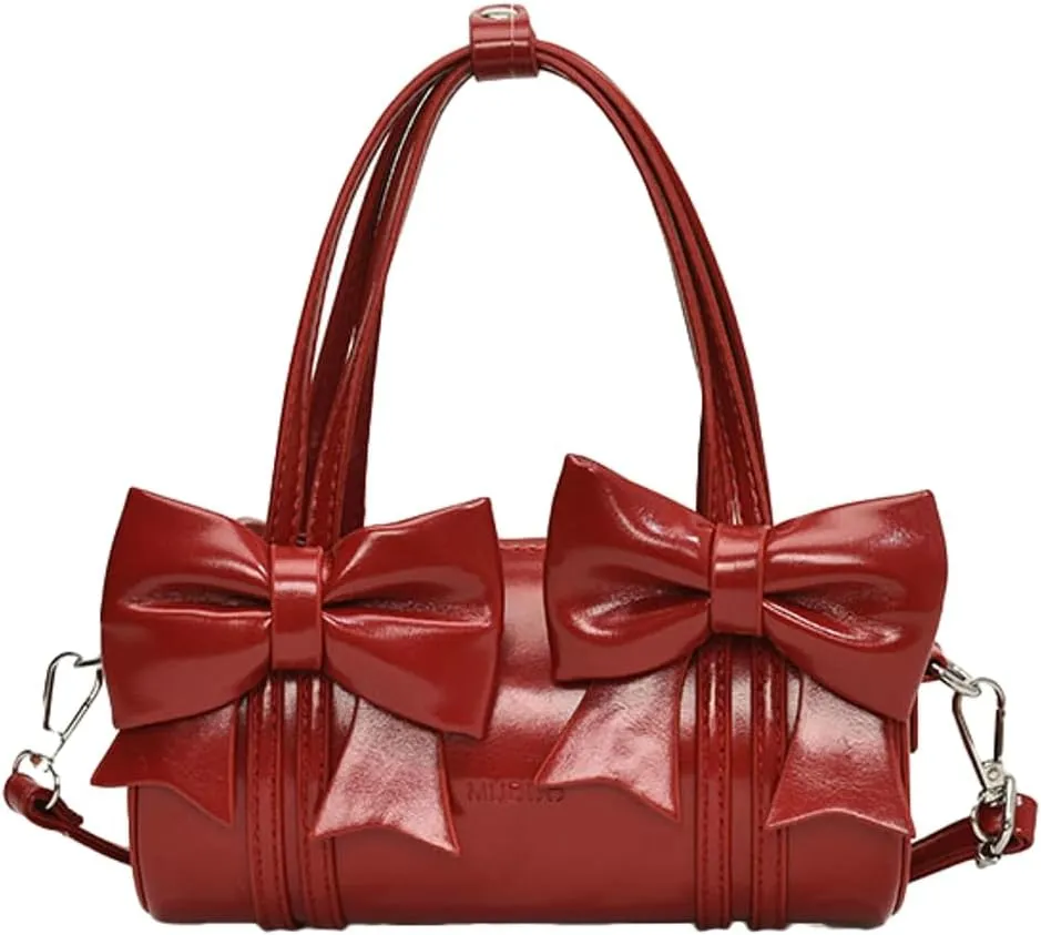 Cute Vegan Leather Shoulder Bag for Women Small Y2k Bowknot Handbags Crossbody Purse Top Handle Satchels 2025