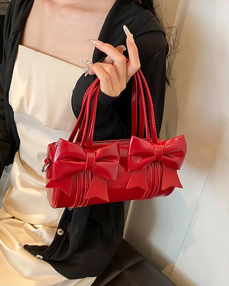Cute Vegan Leather Shoulder Bag for Women Small Y2k Bowknot Handbags Crossbody Purse Top Handle Satchels 2025