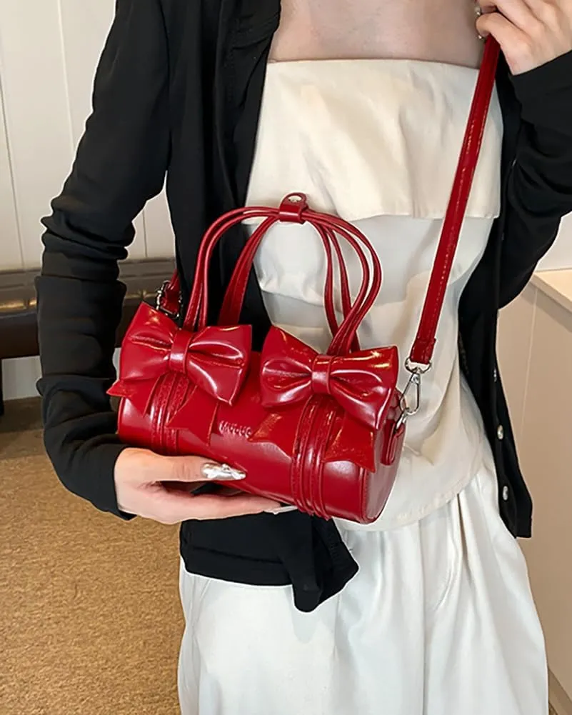 Cute Vegan Leather Shoulder Bag for Women Small Y2k Bowknot Handbags Crossbody Purse Top Handle Satchels 2025