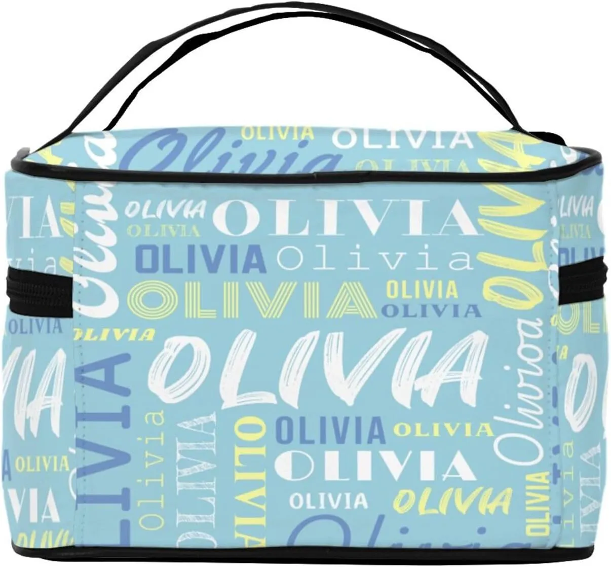 Cyan Custom Makeup Bag with Name Personalized Photo Logo Text Cosmetic Case Customized Name Travel Make Up Toiletry Bags with Handles Unique Gifts for Women Bridesmaid Sister