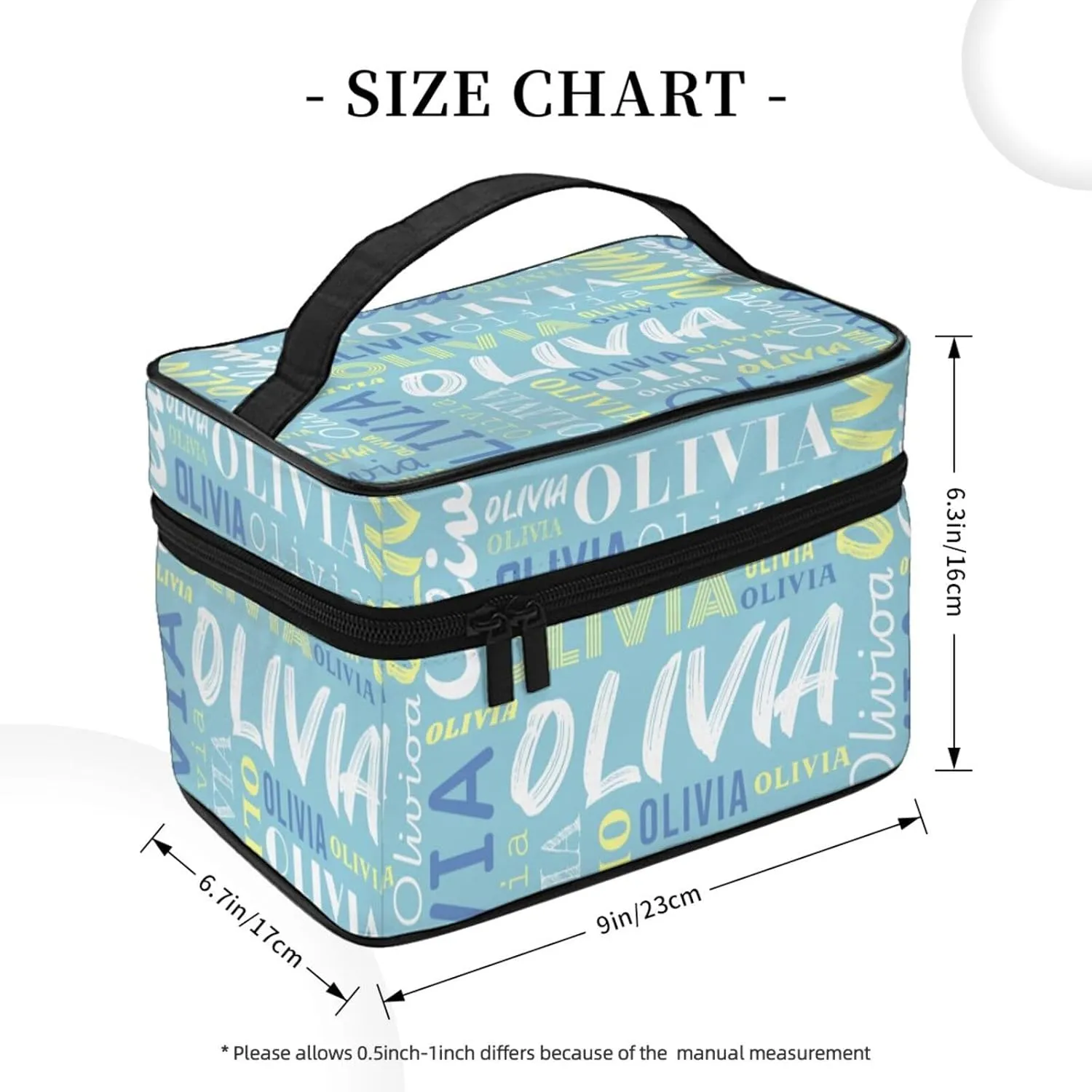 Cyan Custom Makeup Bag with Name Personalized Photo Logo Text Cosmetic Case Customized Name Travel Make Up Toiletry Bags with Handles Unique Gifts for Women Bridesmaid Sister