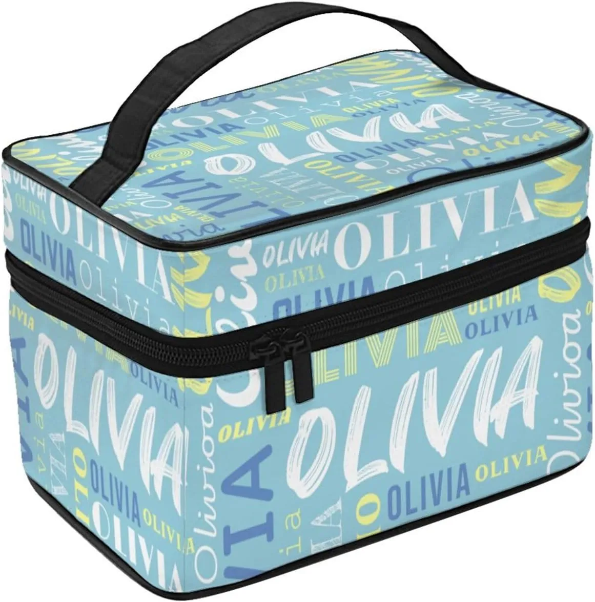 Cyan Custom Makeup Bag with Name Personalized Photo Logo Text Cosmetic Case Customized Name Travel Make Up Toiletry Bags with Handles Unique Gifts for Women Bridesmaid Sister