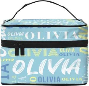 Cyan Custom Makeup Bag with Name Personalized Photo Logo Text Cosmetic Case Customized Name Travel Make Up Toiletry Bags with Handles Unique Gifts for Women Bridesmaid Sister