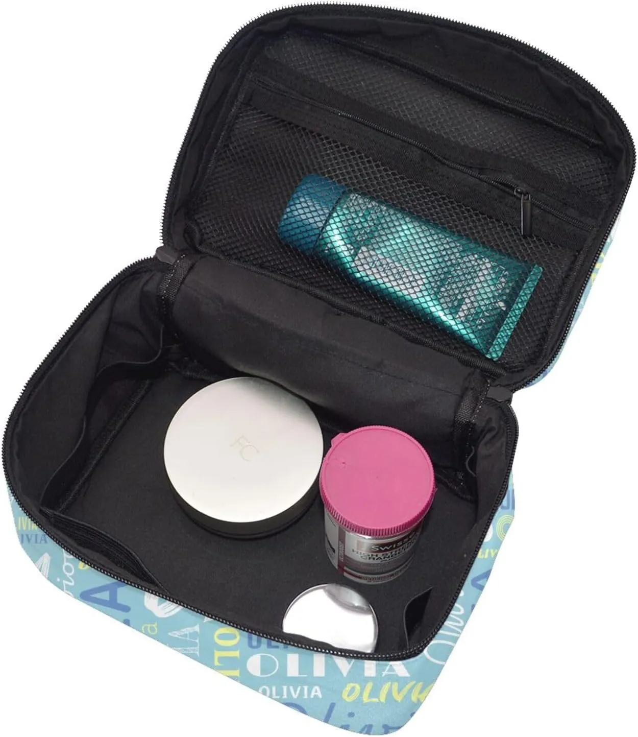Cyan Custom Makeup Bag with Name Personalized Photo Logo Text Cosmetic Case Customized Name Travel Make Up Toiletry Bags with Handles Unique Gifts for Women Bridesmaid Sister