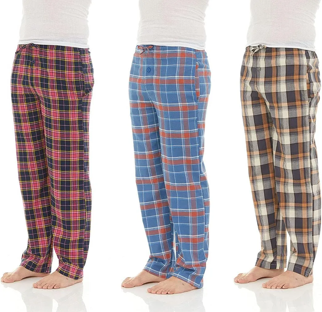 DARESAY 3 Pack: Plaid Pajama Pants For Men Mens Flannel Pajama Pants With Pockets & Button Fly (Up To 3XL)