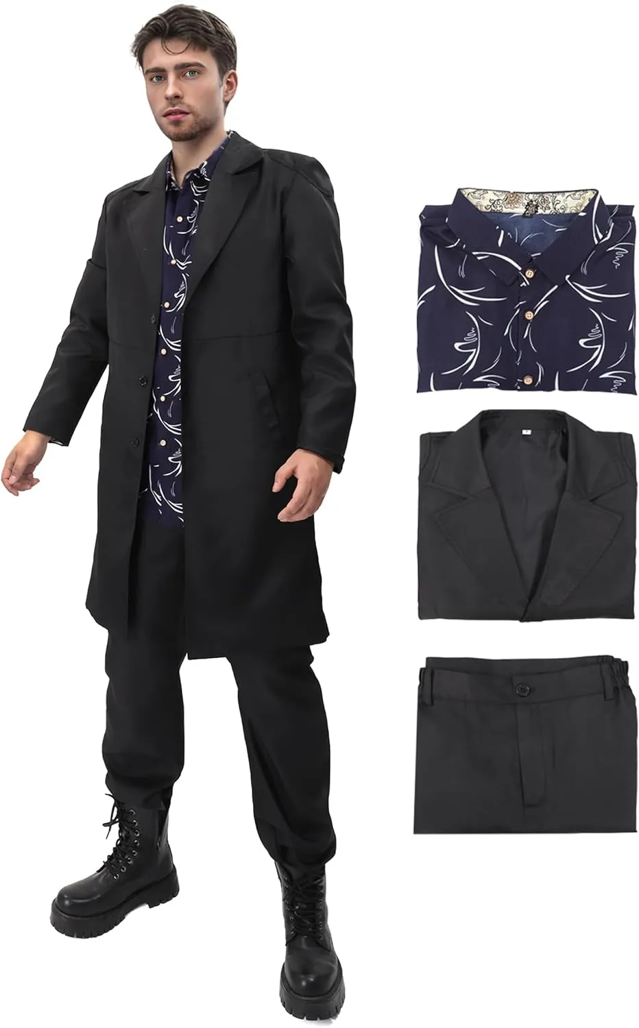 DAZCOS Billy Butcher Cosplay Costume Hawaiian Shirt Men's Trousers US Size Goth Clothes Black Trench Coats for Halloween