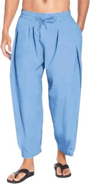 Dcvmvmn Mens Harem Pants Men Cotton Linen Lightweight Solid Color Trousers Beach Track Pants Breathable Pants