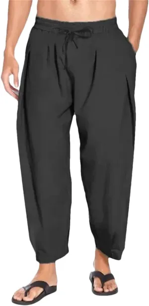 Dcvmvmn Mens Harem Pants Men Cotton Linen Lightweight Solid Color Trousers Beach Track Pants Breathable Pants