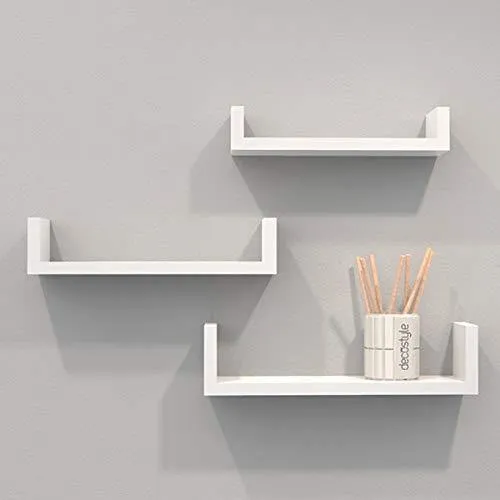 Decostyle Urus Floating Wall Shelf/Wall Display Rack- Set of 3 (Frosty White, Pack of 1)