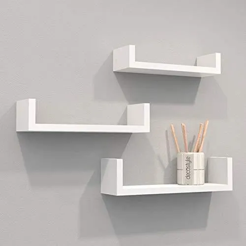 Decostyle Urus Floating Wall Shelf/Wall Display Rack- Set of 3 (Frosty White, Pack of 1)