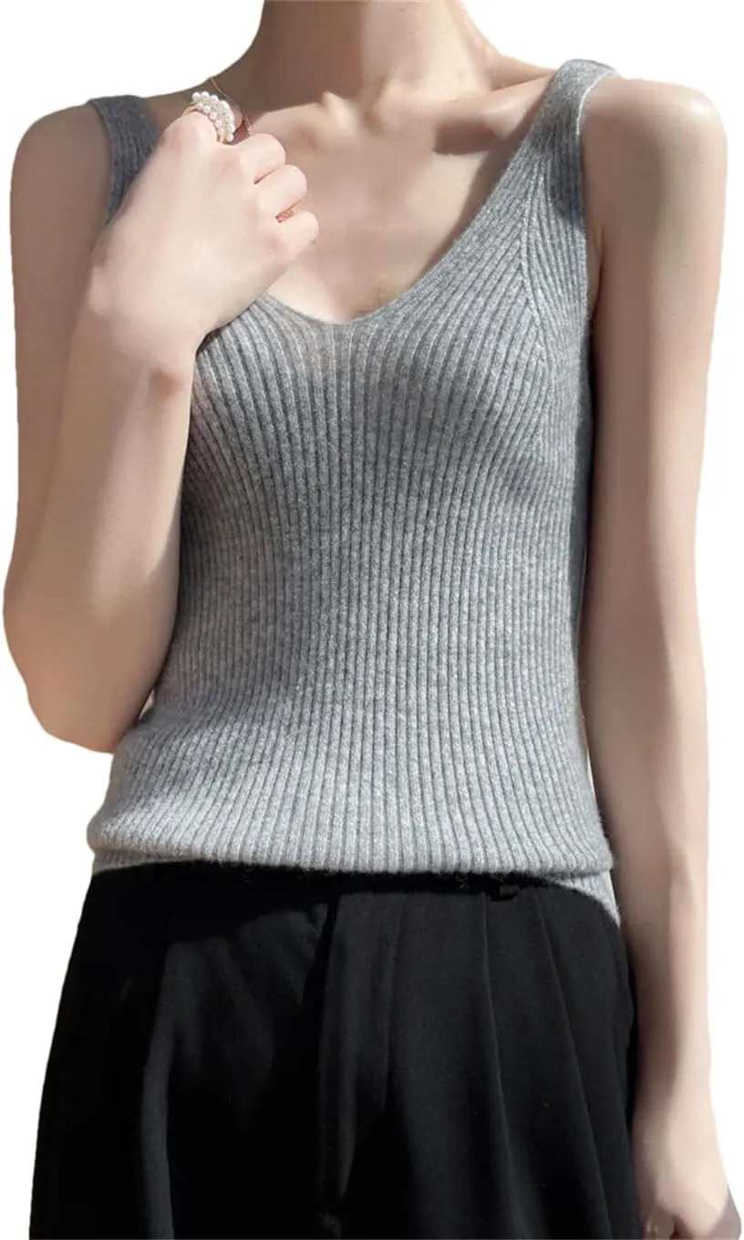 Dninmim Women's Knit Camisole Top V-Neck Sling Thin Inside Stretch Vest