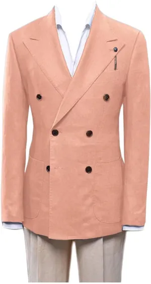Double Breasted Peak Lapel Blazer Jacket for Men Linen Slim Fit Wedding Business Casual Sport Coats