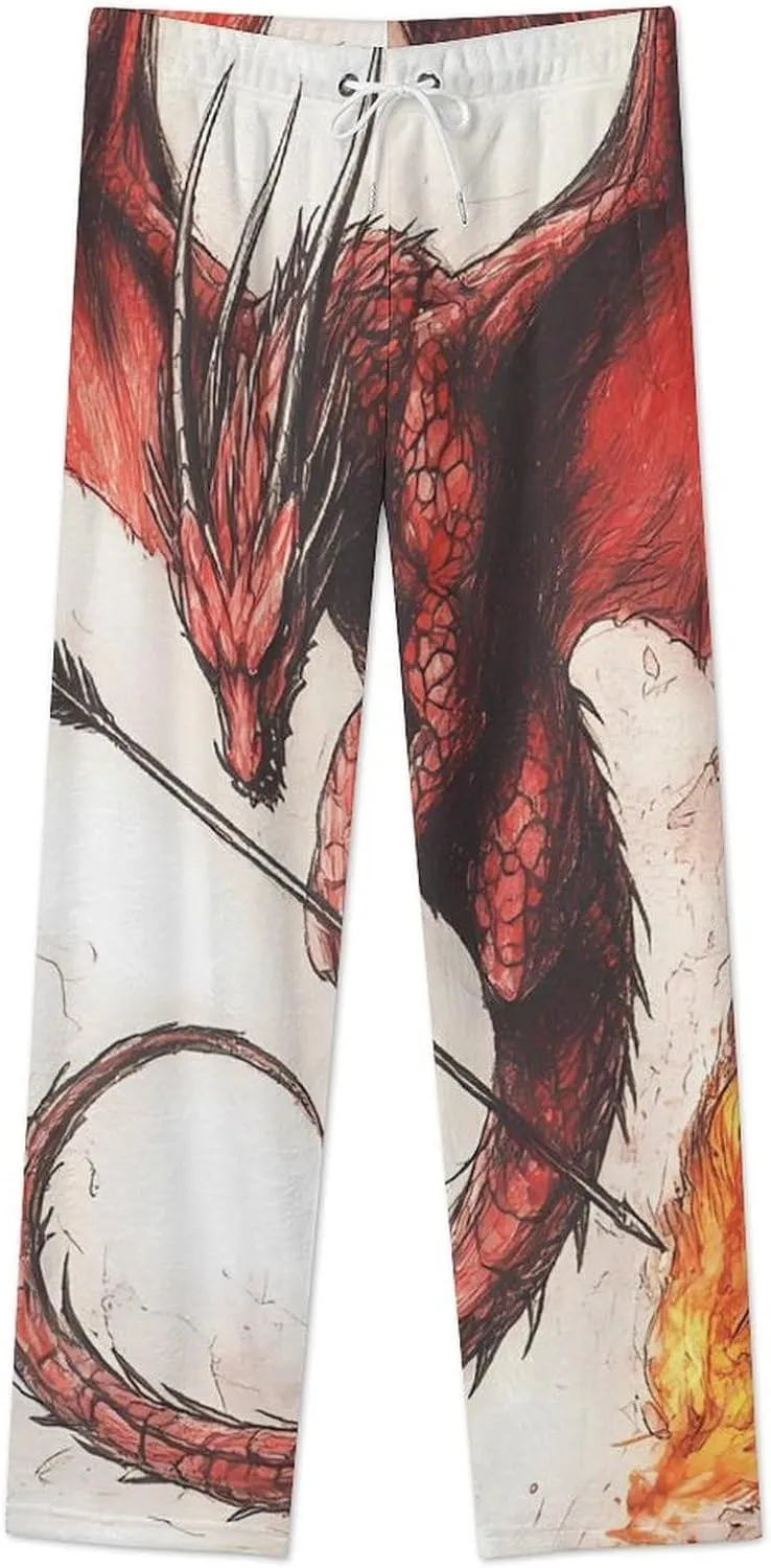 Dragon Flames Arrow Womens Flannel Pajama Pants Long Length Sleep Lounge Pants with Drawstring Belt Loungewear