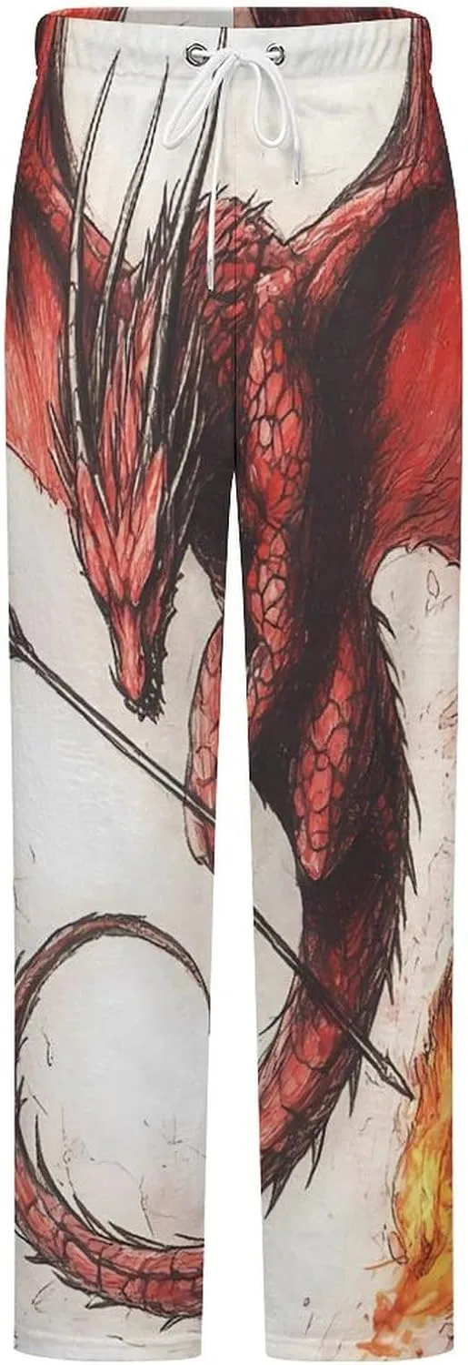 Dragon Flames Arrow Womens Flannel Pajama Pants Long Length Sleep Lounge Pants with Drawstring Belt Loungewear