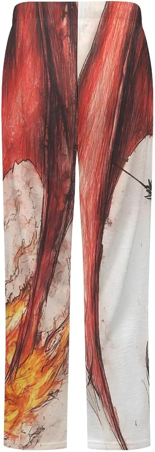 Dragon Flames Arrow Womens Flannel Pajama Pants Long Length Sleep Lounge Pants with Drawstring Belt Loungewear