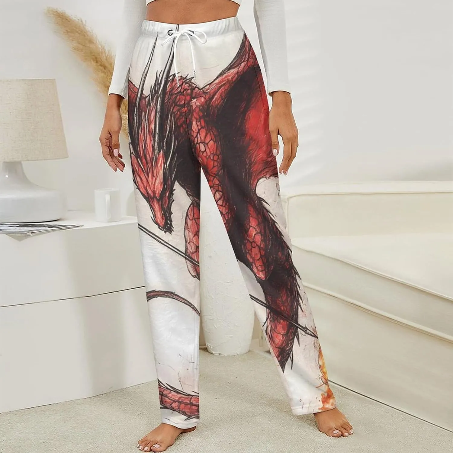 Dragon Flames Arrow Womens Flannel Pajama Pants Long Length Sleep Lounge Pants with Drawstring Belt Loungewear