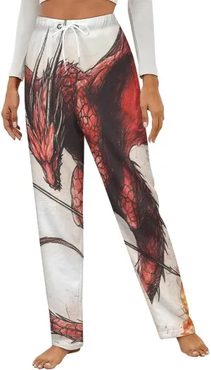Dragon Flames Arrow Womens Flannel Pajama Pants Long Length Sleep Lounge Pants with Drawstring Belt Loungewear