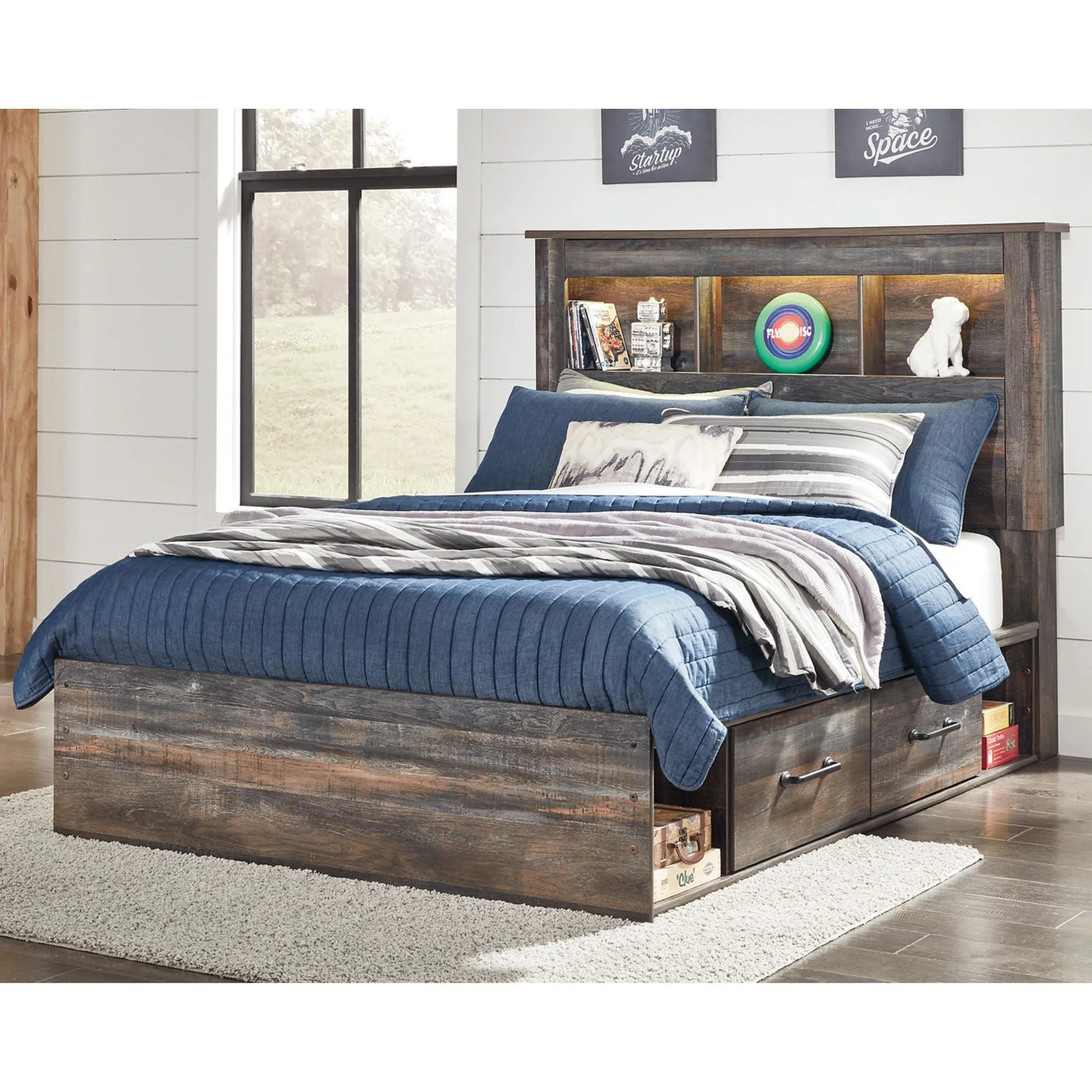 Drystan 5 Piece Full Bookcase Bed with 4 Drawer Storage Bedroom