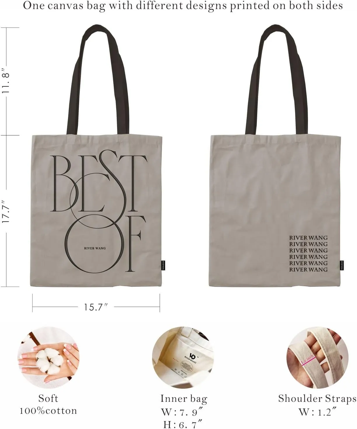 Embroidery Canvas Tote Bag for Women, Reusable Cloth Cotton Totes Shoulder Bag Casual Bag with Inner Pocket