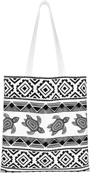 Ethnic Turtle Striped Print Totes, Portable Beach Bag,Reusable Grocery Bags Foldable Shopping With Handlesbags
