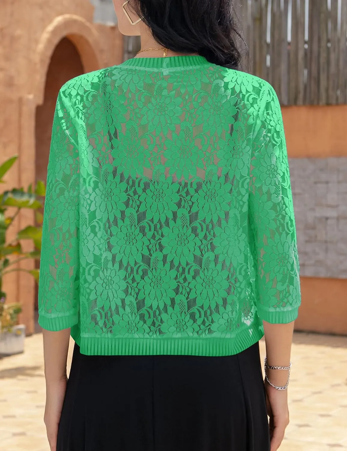 FindThy Women's Floral Lace Shrug Cardigan 3/4 Sleeve Crochet Bolero Jacket