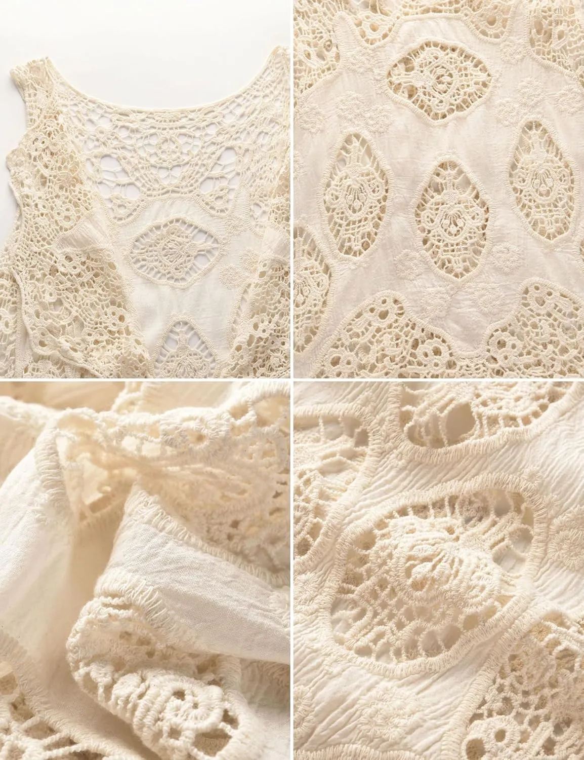 FindThy Womens Hollow Knitting Stitch Cardigan Open Front Draped Boho Hippie Crochet Vest