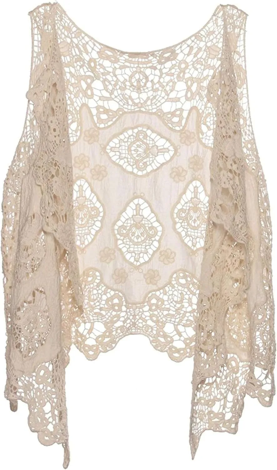 FindThy Womens Hollow Knitting Stitch Cardigan Open Front Draped Boho Hippie Crochet Vest