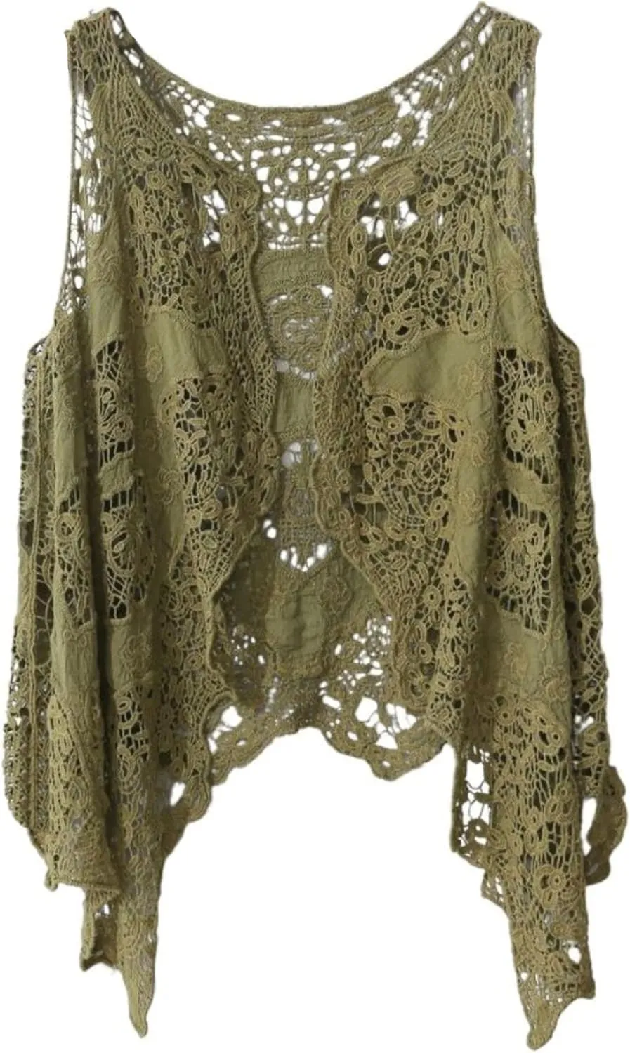 FindThy Womens Hollow Knitting Stitch Cardigan Open Front Draped Boho Hippie Crochet Vest