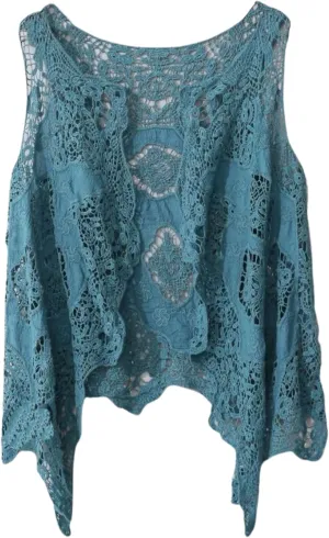 FindThy Womens Hollow Knitting Stitch Cardigan Open Front Draped Boho Hippie Crochet Vest