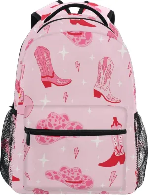 Fisyme Pink Western Cowgirl Boots Laptop Backpack Bag Bookbag Casual Travel Hiking Computer Notebooks Daypacks
